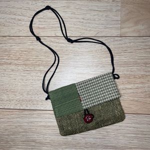 Green Vintage looking small handmade purse with clay ladybug button.